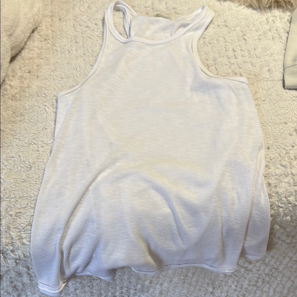 Free People Cream Ribbed Fitted Tank Top